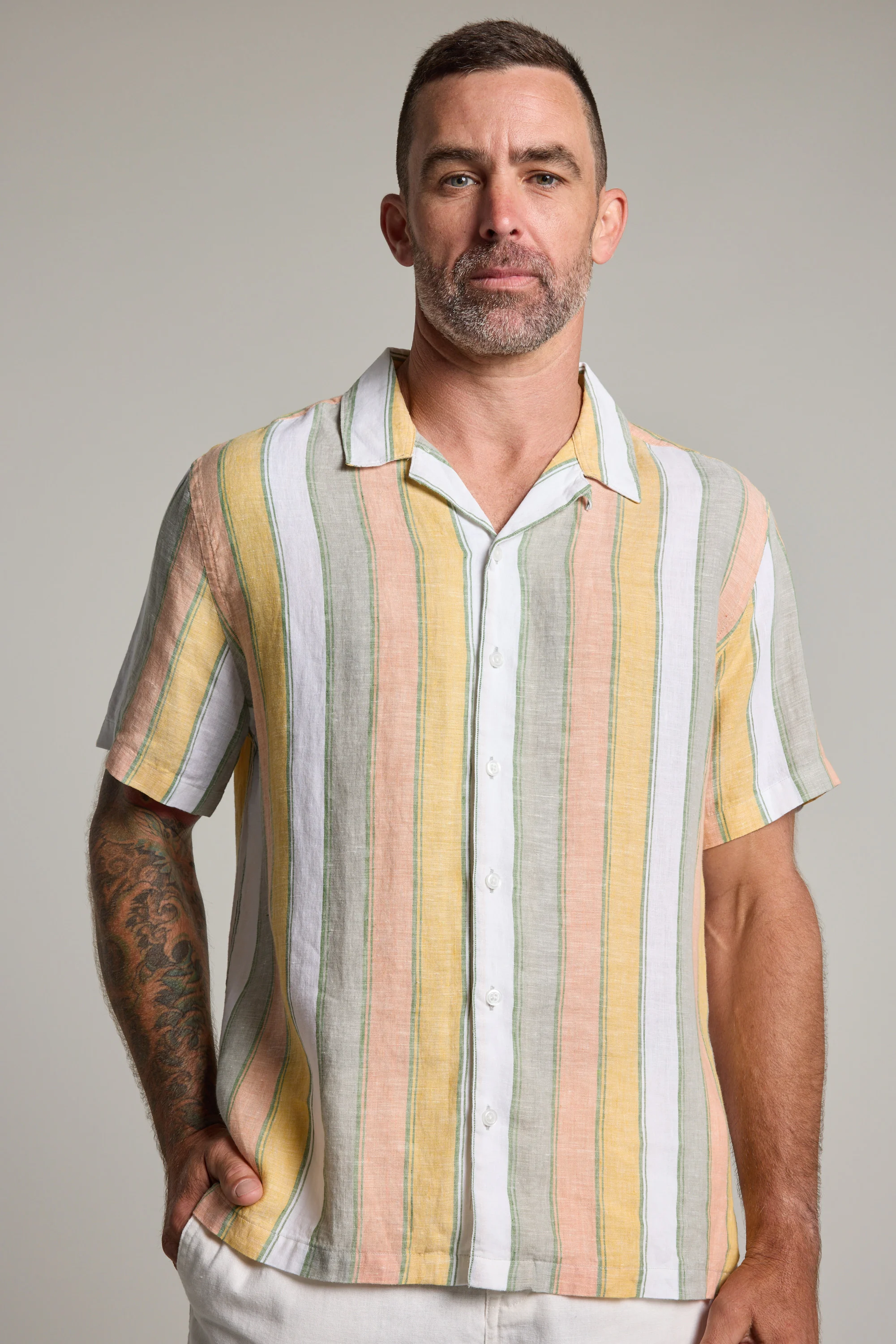 Moontide Linen Stripe Cuban Shirt
